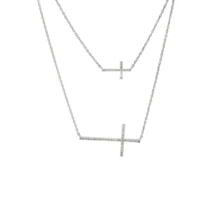 Double Cross Diamond Necklace