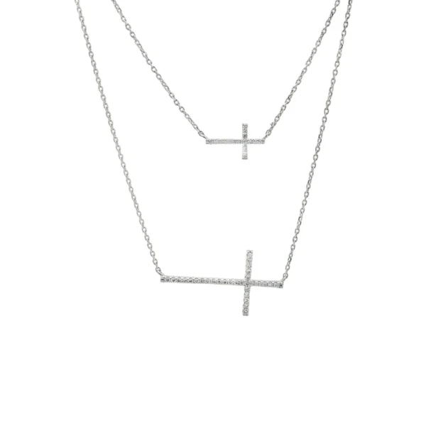 Double Cross Diamond Necklace