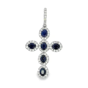Sapphire Cross Diamond Pendant