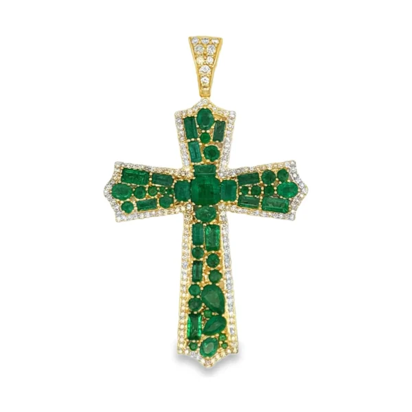 Emerald Diamond Cross Pendant
