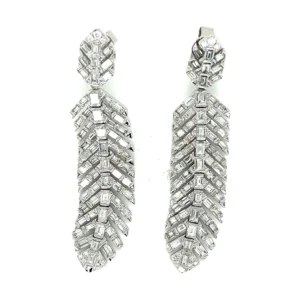 Diamond Feather Dangle Earrings