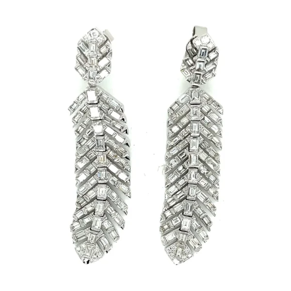 Diamond Feather Dangle Earrings
