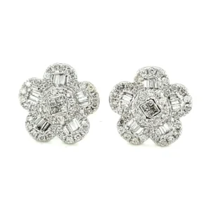 Diamond Flower Stud Earrings