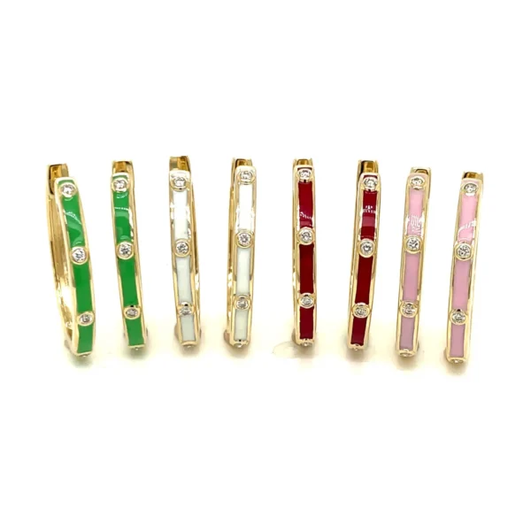 Enamel Diamond Hoop Earrings