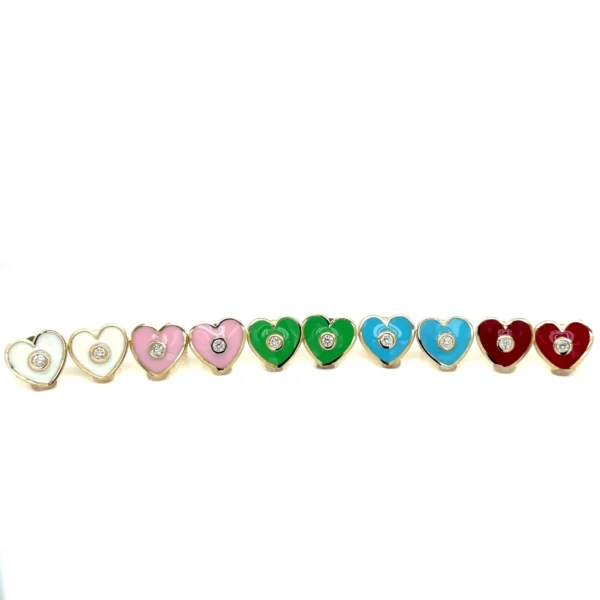 Enamel Heart Diamond Earrings