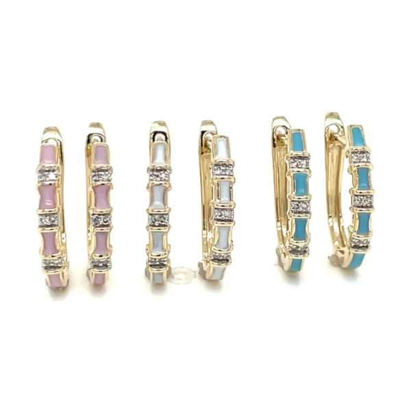 Enamel Diamond Huggie Earrings