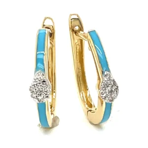 Blue Enamel Hoop Earrings