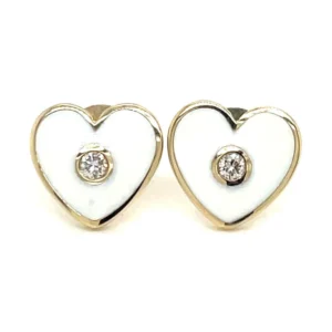 Enamel Heart Diamond Earrings