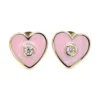 Pink Enamel Heart Earrings