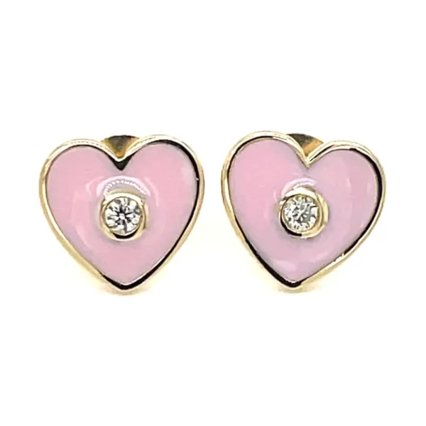 Pink Enamel Heart Earrings