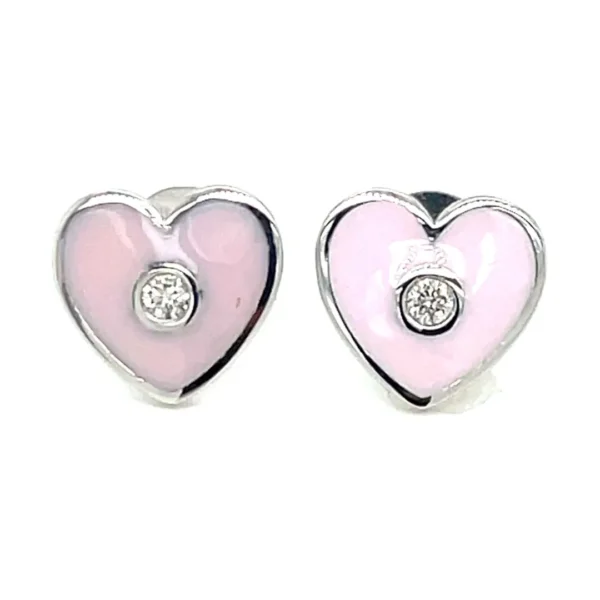 Pink Enamel Heart Earrings