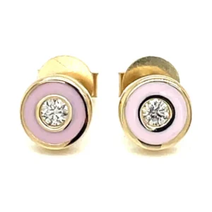 Pink Enamel Diamond Earrings
