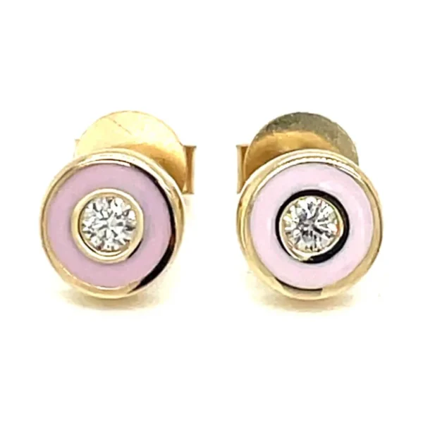Pink Enamel Diamond Earrings