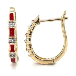 Red Enamel Diamond Hoop Earrings
