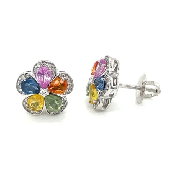 Floral Gemstone Stud Earrings