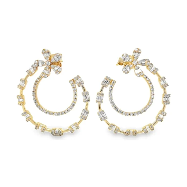 Diamond Floral Dangle Earrings