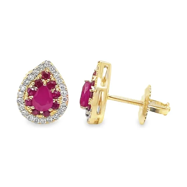 Pear Ruby Halo Earrings