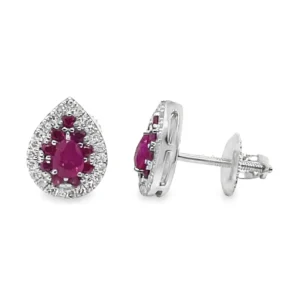 Pear Ruby Halo Earrings