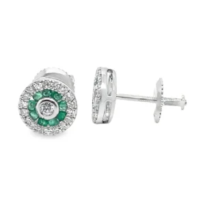 Emerald Diamond Halo Earrings