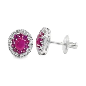 Oval Ruby Halo Earrings