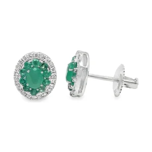 Oval Emerald Halo Earrings