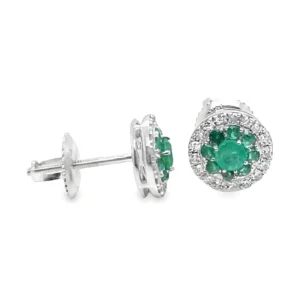 Emerald Halo Stud Earrings