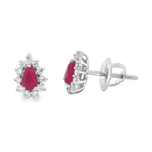 Pear Ruby Halo Earrings