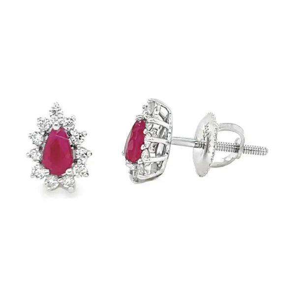 Pear Ruby Halo Earrings