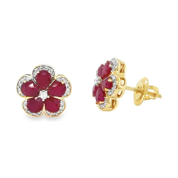 Floral Ruby Stud Earrings