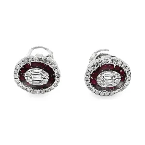 Halo Diamond Ruby Earrings