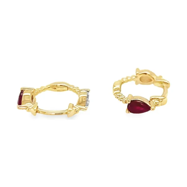 Pear Ruby Huggie Earrings