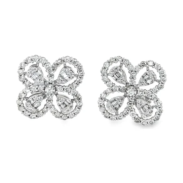 Diamond Clover Stud Earrings