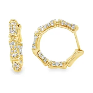 Diamond Bamboo Hoop Earrings