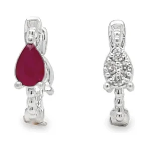 Pear Ruby Huggie Earrings
