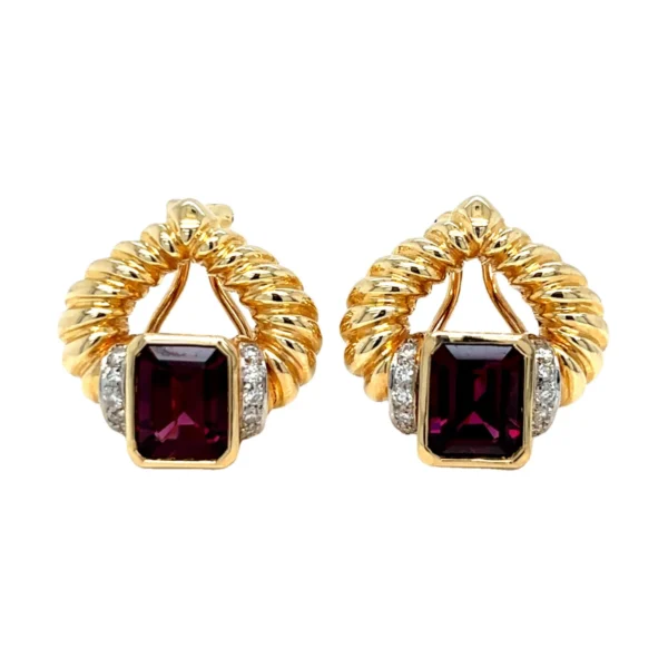 Garnet Diamond Ribbed Earrings