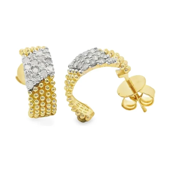 Diamond Beaded Huggie Earrings