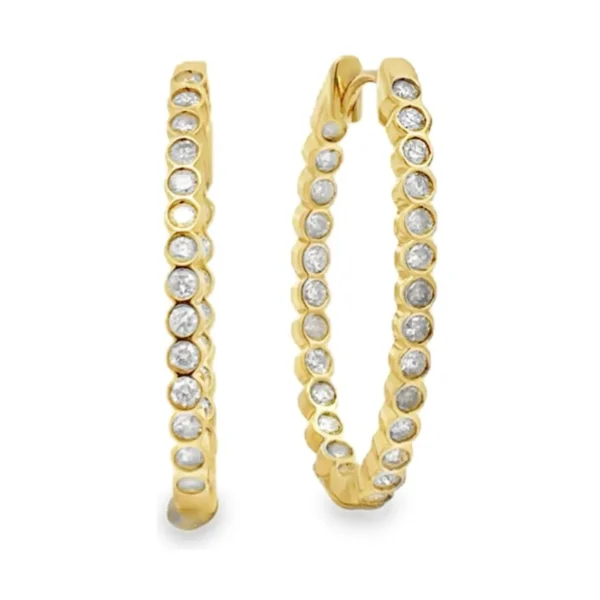 Bezel Diamond Hoop Earrings