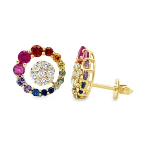 Rainbow Gemstone Circle Earrings