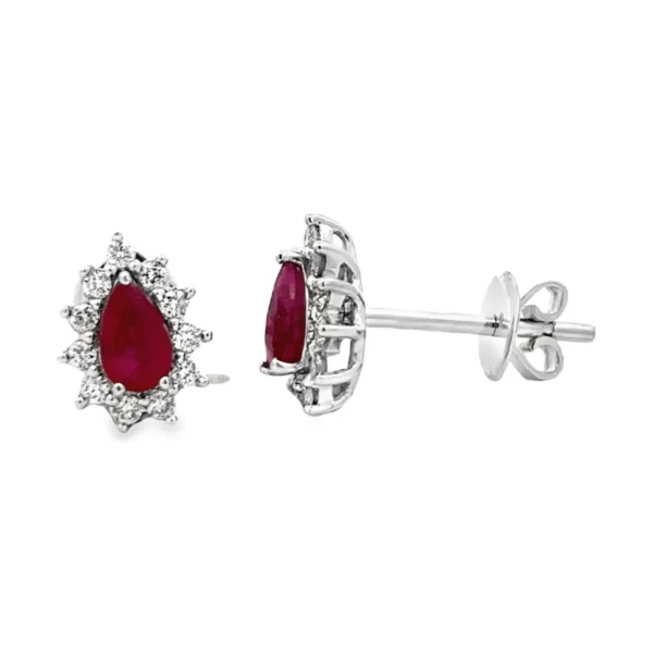 Pear Ruby Halo Earrings