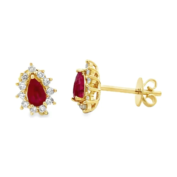 Pear Ruby Halo Earrings