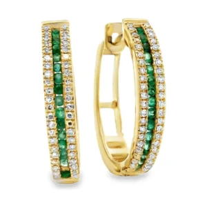 Emerald Diamond Hoop Earrings