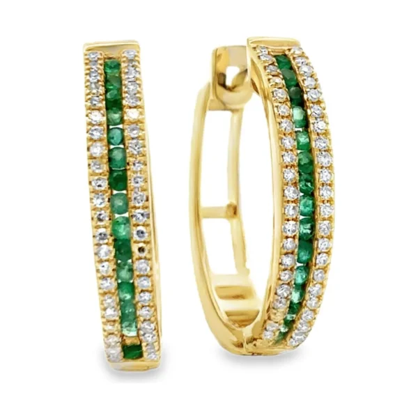 Emerald Diamond Hoop Earrings