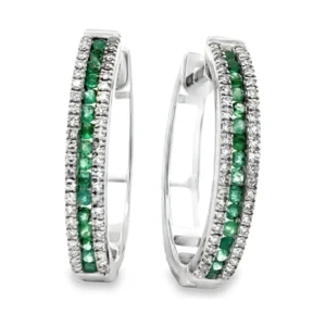 Emerald Diamond Hoop Earrings