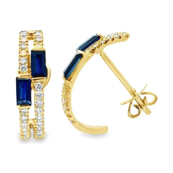 Baguette Sapphire Hoop Earrings