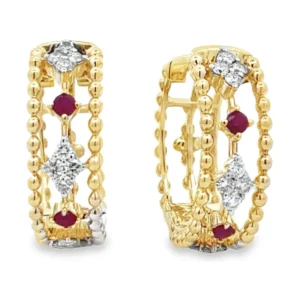 Beaded Ruby Diamond Earrings