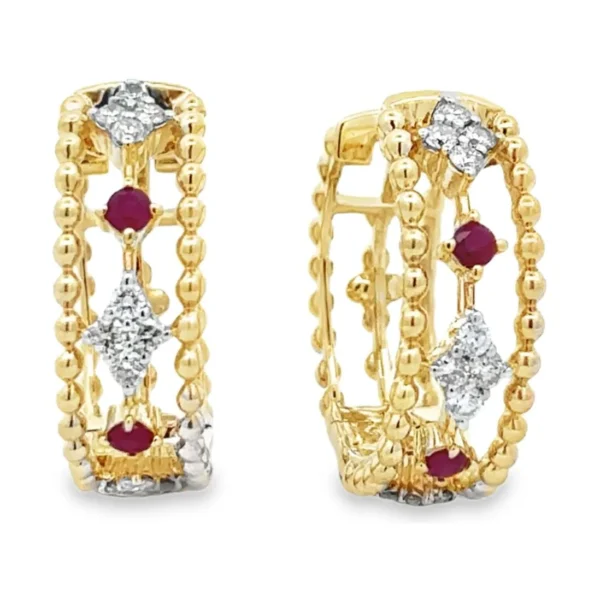 Beaded Ruby Diamond Earrings