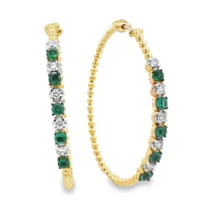 Emerald Diamond Hoop Earrings