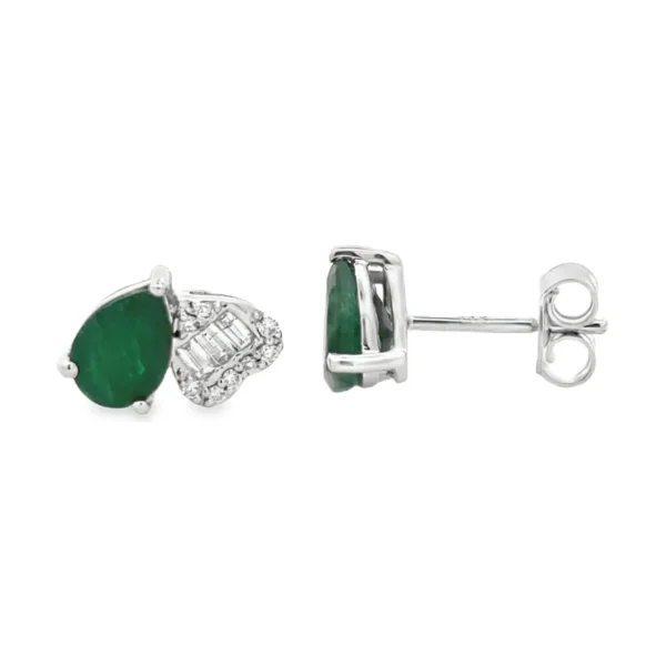 Pear Emerald Diamond Earrings