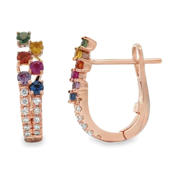 Gemstone Diamond Hoop Earrings