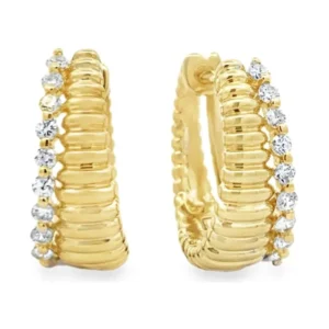 Ribbed Diamond Huggie Earrings